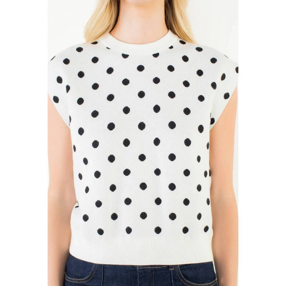 NEW THML josephine sleeveless polka dot top in white